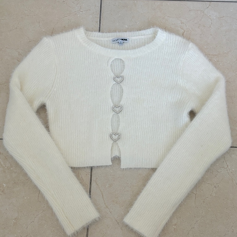Fuzzy Sweater with Heart Details